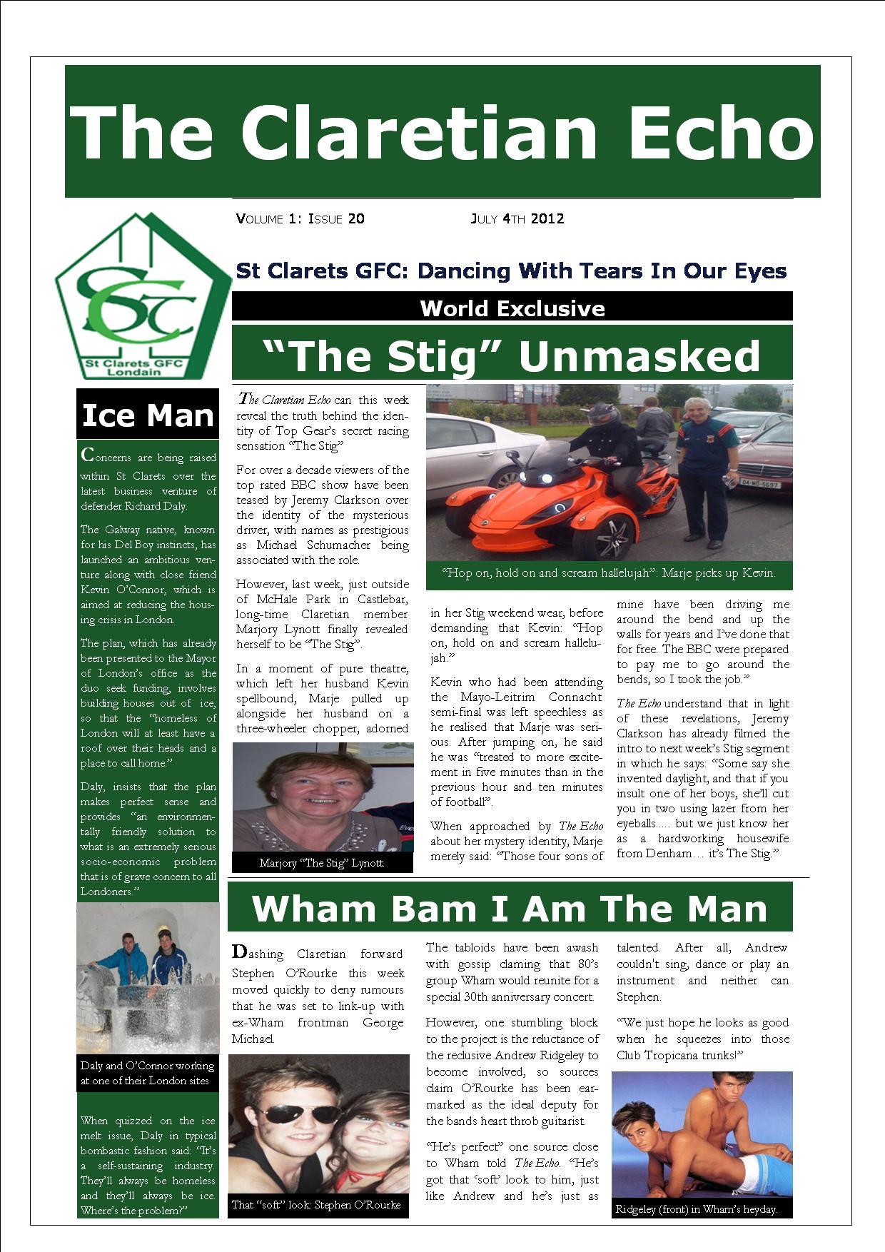 Claretian Echo Issue 20. The weekly newsletter from St Clarets GFC in London. Londonâ€™s best GAA club. A Gaelic football club to be proud of.