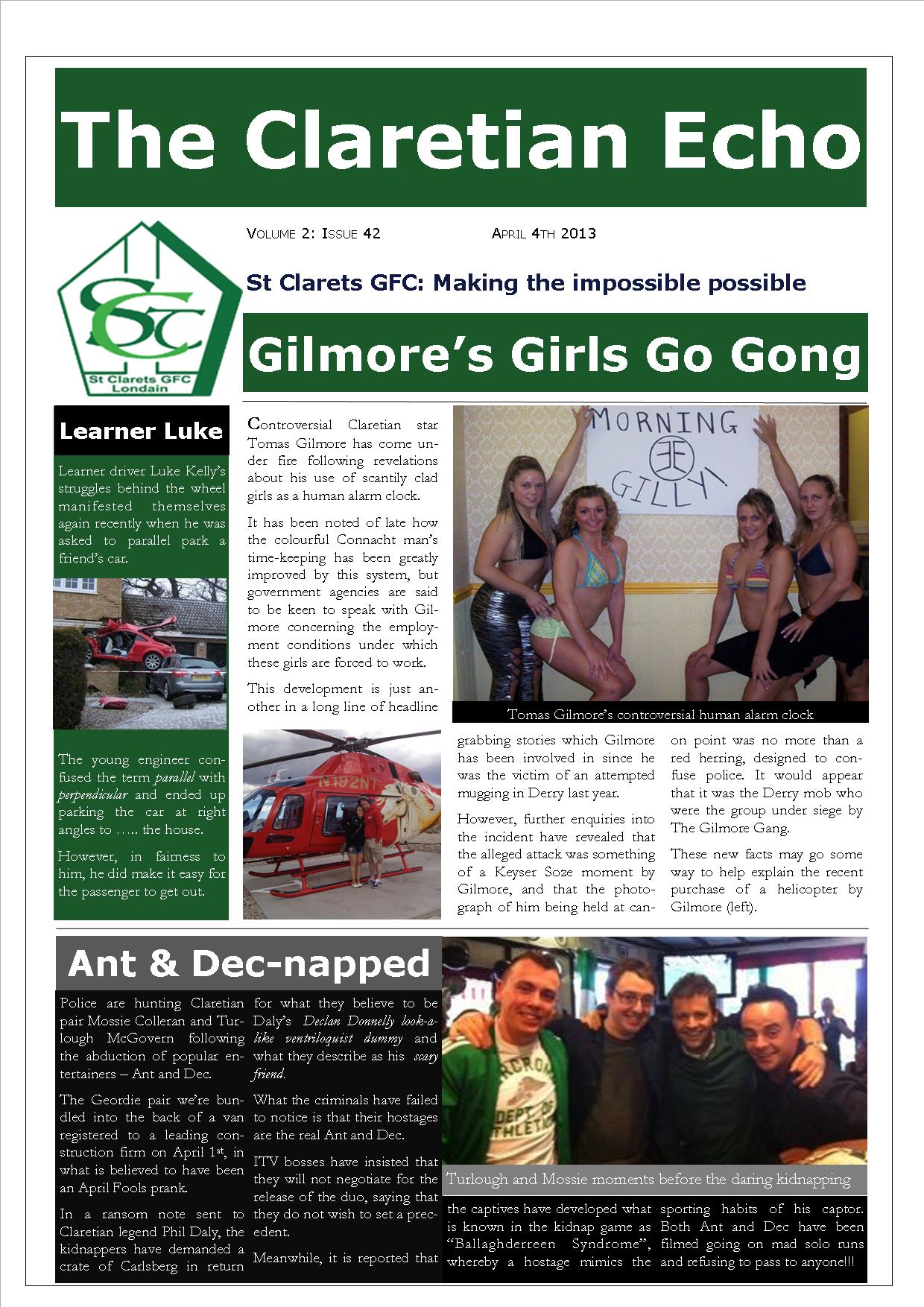 Claretian Echo Issue 42. The weekly newsletter from St Clarets GFC in London. Londonâ€™s best GAA club. A Gaelic football club to be proud of.