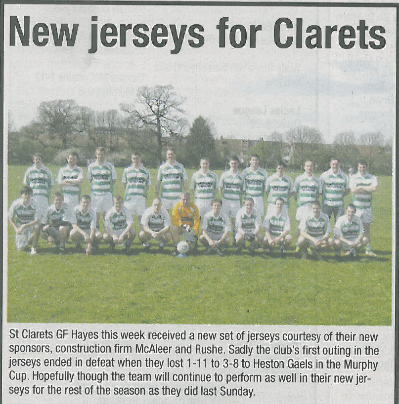St Clarets v Heston Gaels – new jerseys