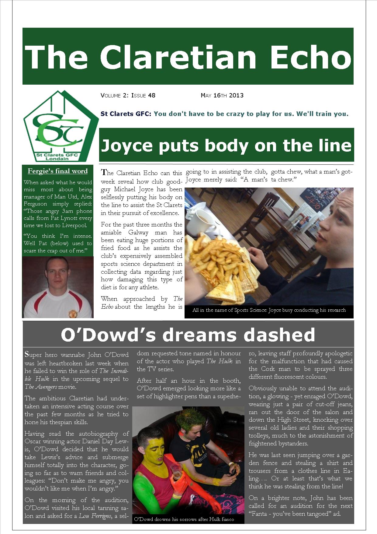 Claretian Echo Issue 48. The weekly newsletter from St Clarets GFC in London. Londonâ€™s best GAA club. A Gaelic football club to be proud of.