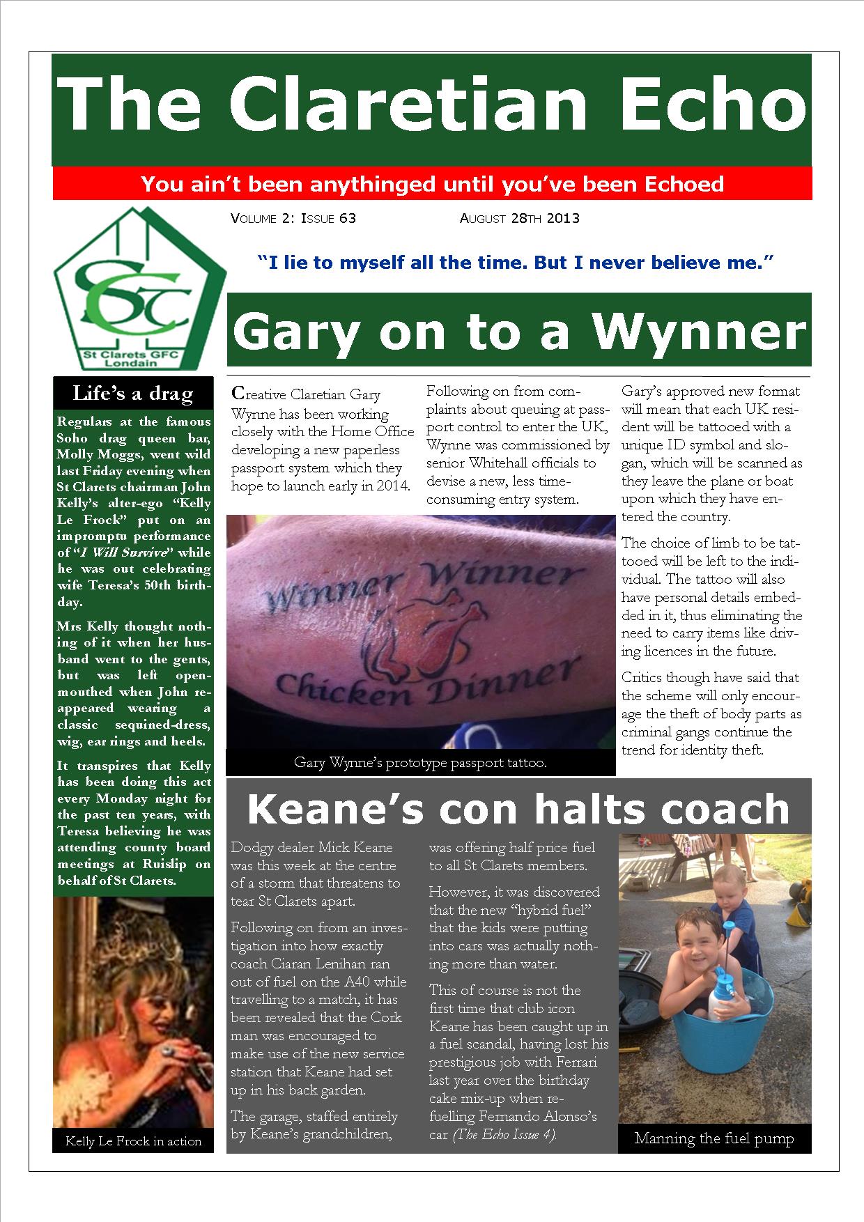 Claretian Echo Issue 63. The weekly newsletter from St Clarets GFC in London. Londonâ€™s best GAA club. A Gaelic football club to be proud of.