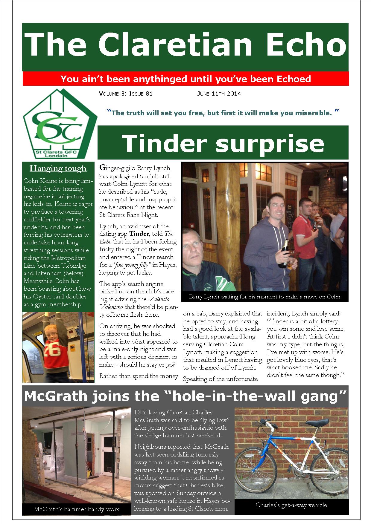 Claretian Echo Issue 81. The weekly newsletter from St Clarets GFC in London. Londonâ€™s best GAA club. A Gaelic football club to be proud of.