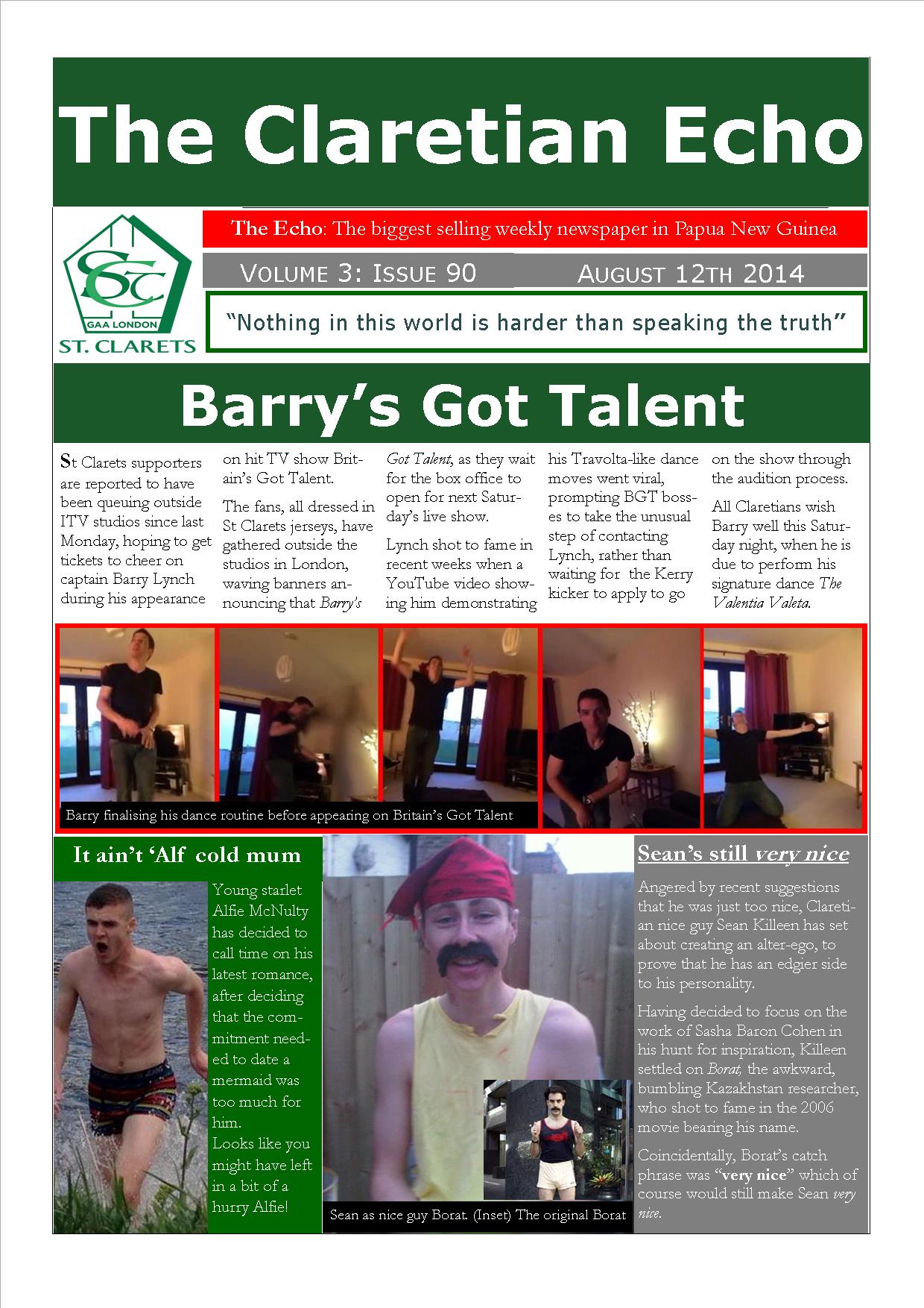 Claretian Echo Issue 90. The weekly newsletter from St Clarets GFC in London. Londonâ€™s best GAA club. A Gaelic football club to be proud of.