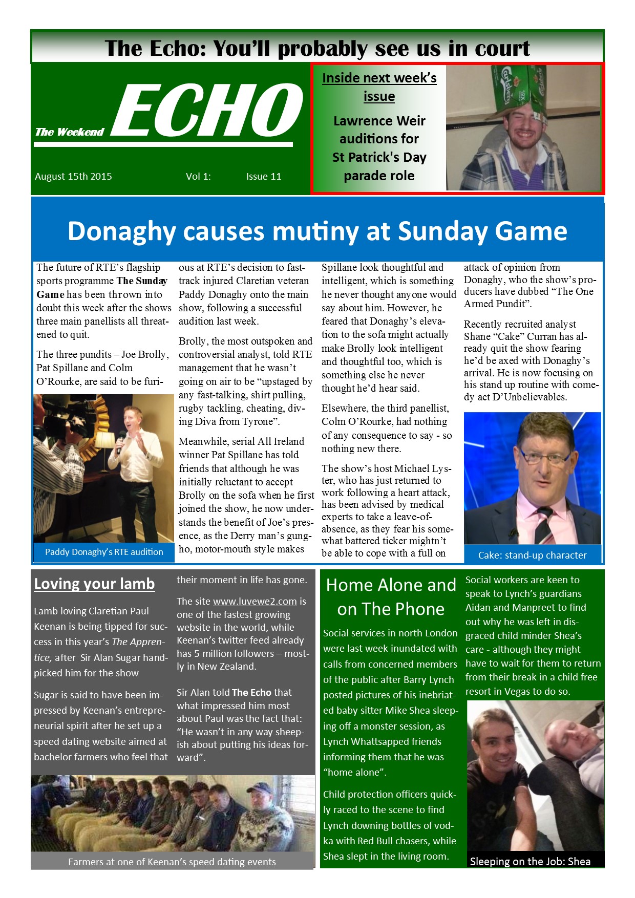 Weekend Echo Issue 11. The weekly newsletter from St Clarets GFC in London. Londonâ€™s best GAA club. A Gaelic football club to be proud of.